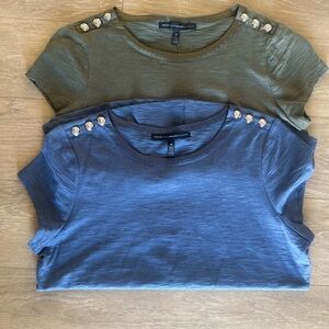 White House Black Market Button Shoulder Tee Bundle | 2 Tops Size M Green & Blue